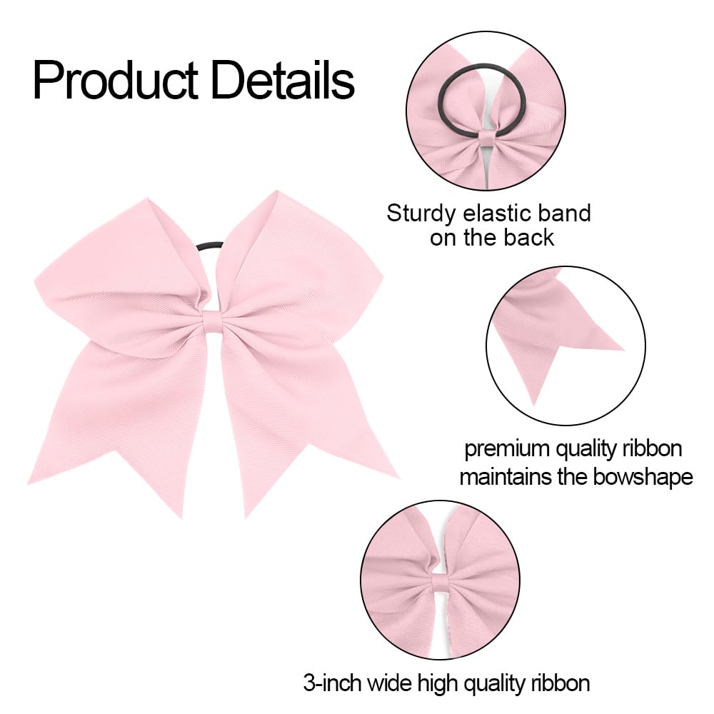 Light Pink Large Cheer Bows for Cheerleaders - Ponytail Holders, Hair Ribbons, Softball Accessories, and Bow Holder for Girls