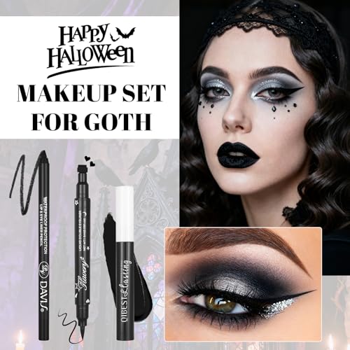 Gothic Makeup Kit - Black Lipstick, Liner & Stamp Eyeliner