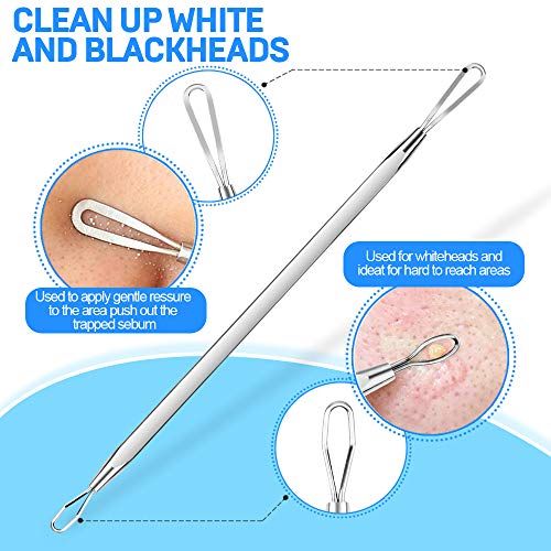 Silver Pimple Extractor Acne Removal Tool 2-in-1 Face Nose Blackhead Popper