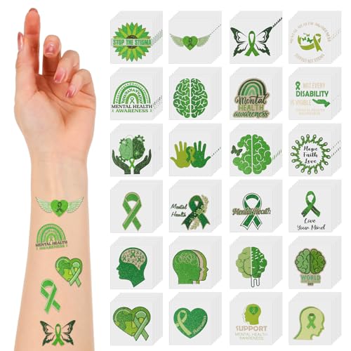 Landhoow 240 Pcs Mental Health Awareness Tattoos Temporary Glitter Face Tattoos Cool Body Sticker Costume Accessory for Adults Party Supplies