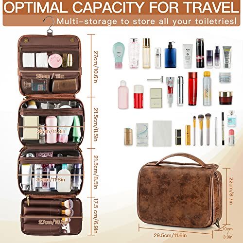 Elviros Travel Toiletry Bag - Waterproof Makeup Organizer with Removable Sections, PU Leather