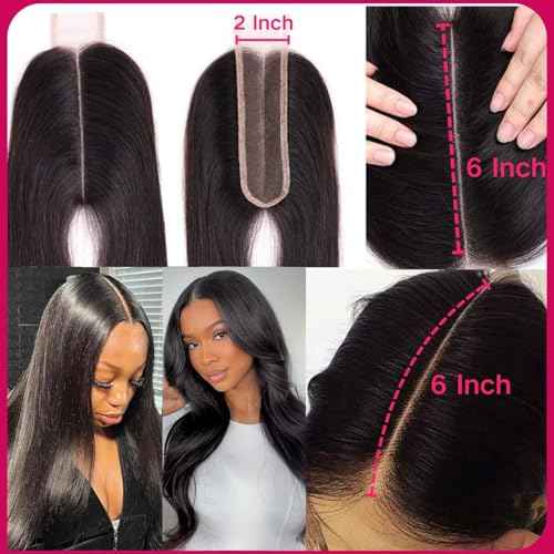2x6 Hd Lace Closure, Middle part Straight Human Hair Closure Invisible Real HD Lace, 14 Inch 2 by 6 Skinlike Lace Frontal Closure Only Bleached Knot Pre-Plucked Natural Hairline Natural black 14inch