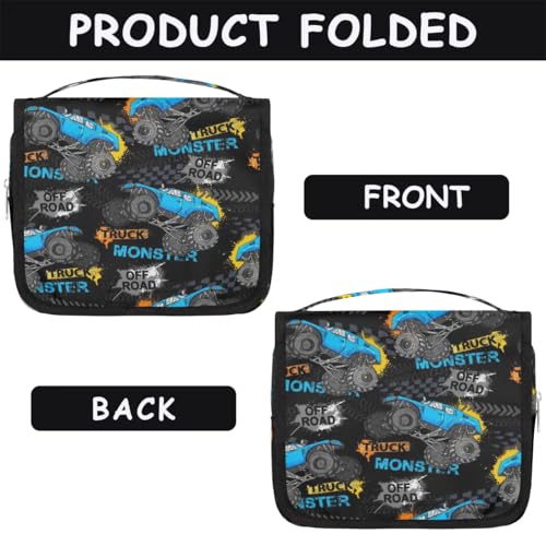 Hanging Travel Toiletry Bag for Kids, Women Cosmetic Organizer Makeup Bag Pouch Men Shaving Dopp Kit Shower Bag With Sturdy Hook(Off-Road Truck)