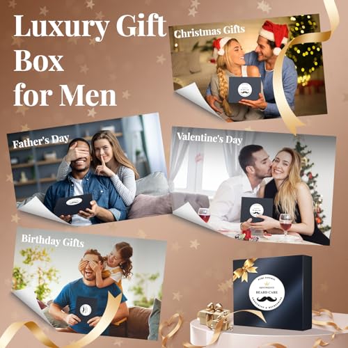 Beard Growth Kit - 7 Pc Kit, Includes Wash, Oil, Conditioner, Balm, Comb, Gift Box Set for Men