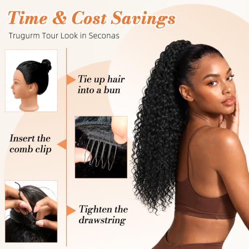 18" Drawstring Ponytail Extension Black Curly Synthetic Hair