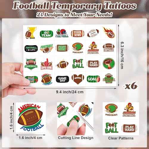 Fovths 144 Pieces Football Temporary Tattoos Football Team Tattoos Footballs Face Stickers for Touch Down Party Decorations Sports Themed Party Supplies, 24 Designs