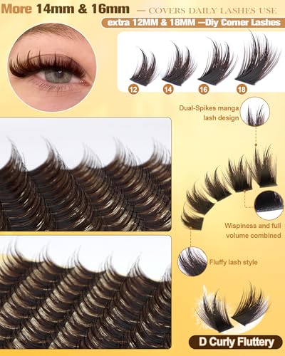 Pleell Dark Brown Manga Lash Clusters Kit - Wispy Eyelash Extensions