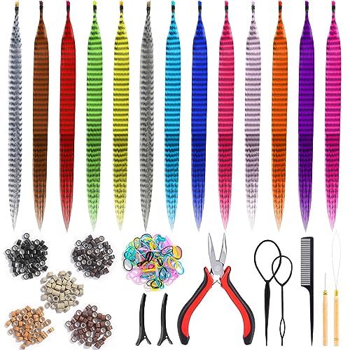 65 Pcs Hair Feather Extensions Kit with Tools - 13 Colors