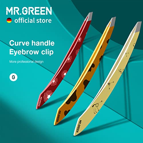 MR.GREEN Curve Handle Eyebrows Tweezers Professional Fine Hairs Removal Puller Makeup Tools Stainless Steel Beauty Clips Removal (Red)