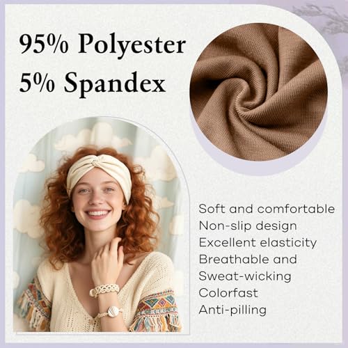 Women’s Wide Elastic Non-Slip Cotton Headbands - 6 Pack for Workout & Spa