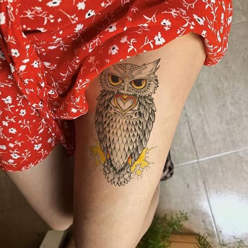 8 Sheets 3D Black Realistic Temporary Tattoos for Men Women Adults, Owl Sketch Dreamcatcher Flower Rose Halloween Fake Half Arm Sleeve Tattoos Stickers Legs Kit Sets