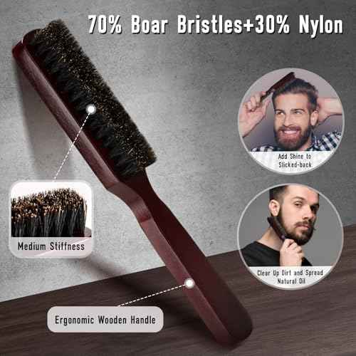 Mens Hair Brush and Beard Brush Set,Boar Bristle Beard Brush,Wide Tooth Comb,Round Hair Brush,Texture Comb for Hair Detangle,Blow Dry,Cutting,Parting and Styling