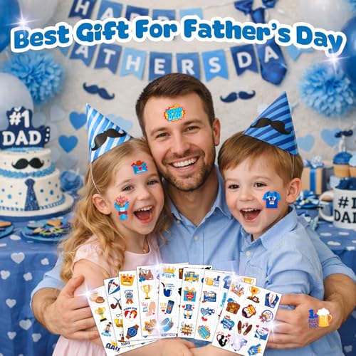96 PCS Father's Day Temporary Tattoos for Kids | Dad Theme
