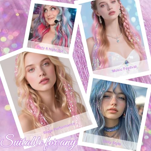 Hersun Pink Hair Tinsel Kit - 8 Clip-In Strands, 20in