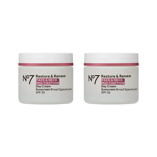 No7 Restore & Renew Multi Action Face & Neck SPF 30 Day Cream - Firming & Hydrating Face Moisturizer with Hyaluronic Acid to Help Visibly Reduce the Appearance of Wrinkles (2 pack, 50 ml each)