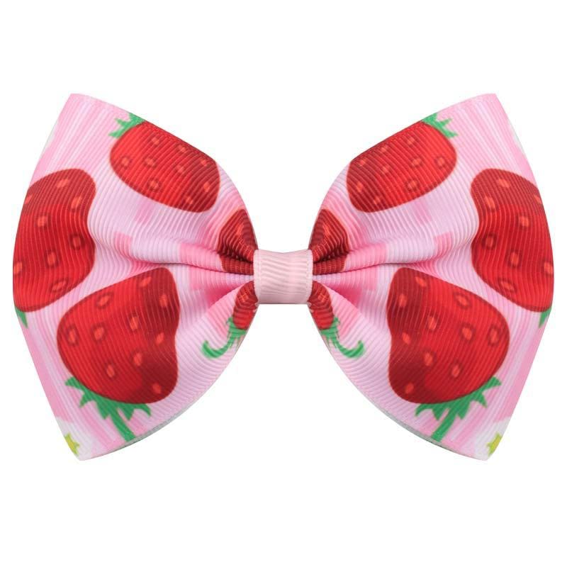 Strawberry Hair Bow Clip Pin Girls Fruit Hair Barrettes Strawberry Ribbon Bow BBG24 (C1-Bow)