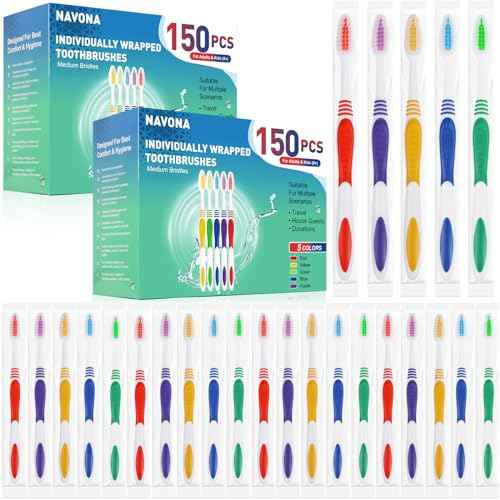 Navona 300 PCS Premium Individually Wrapped Bulk Toothbrush Pack, Disposable Toothbrushes, Kids Toothbrush, Medium Soft Bristle Toothbrushes, Ergonomics Handle, Perfect for Travel Hotel Donation