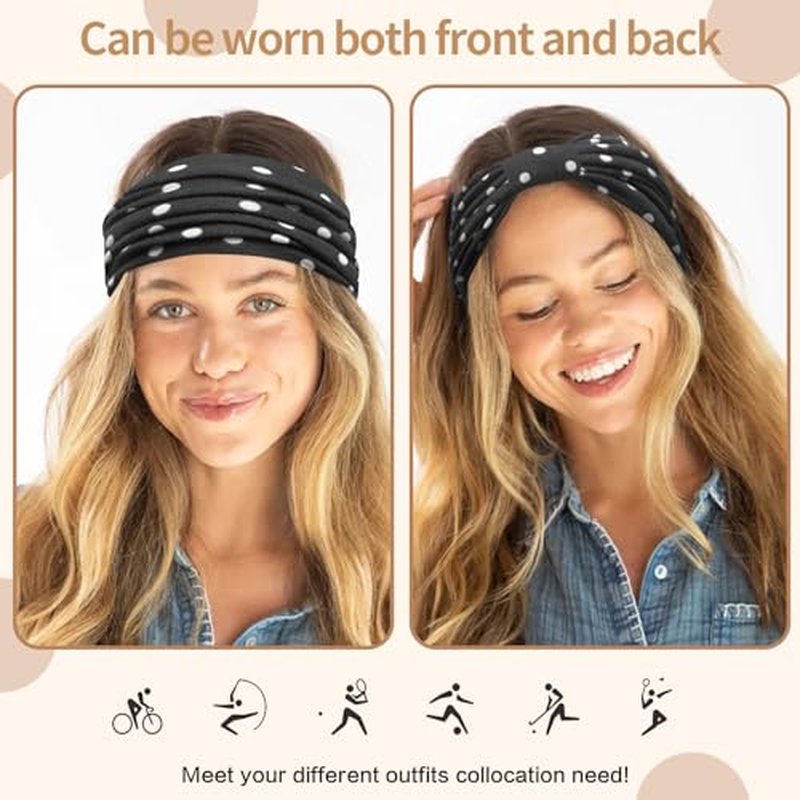 KU Wide Headbands for Women - 6 Pack Soft Elastic Sports & Yoga