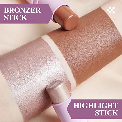 LUXAZA 2Pcs Highlighter Bronzer Makeup Stick, Face Makeup Sticks for Cheeks