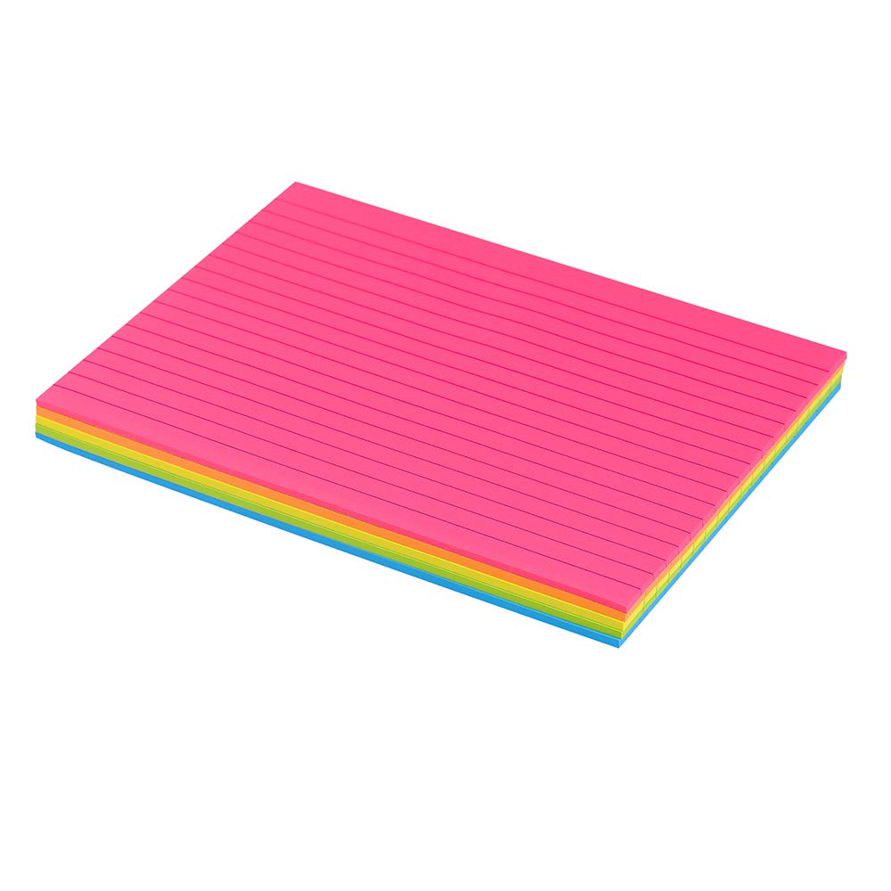 Lined Sticky Notes 6X8 in Bright Ruled Post Stickies Colorful Super Sticking Power Memo Pads Its Strong Adhesive, 5 Pads/Pack, 28 Sheets/pad