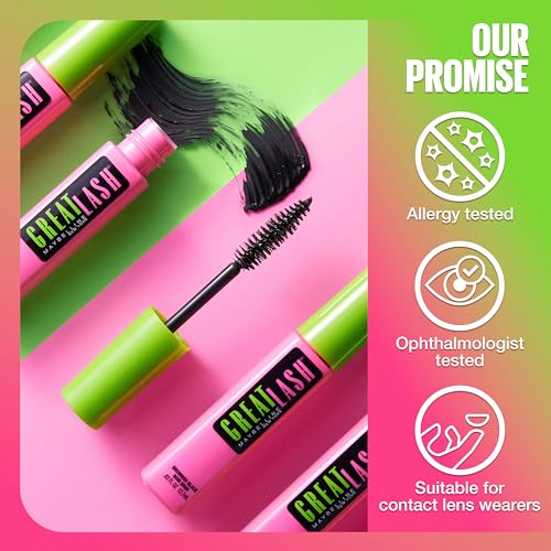 Maybelline Great Lash Washable Mascara Makeup, Volumizing Lash-Doubling Formula That Conditions As It Thickens, Very Black, 2 Count