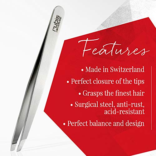 Rubis Switzerland Slanted Tip Tweezer-Silver