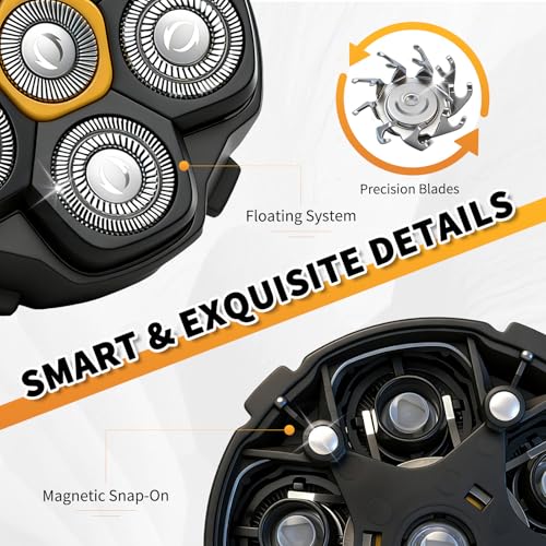 6 Blade Magnetic Replacement Shaving Heads for 6D Bald Head Shavers, Compatible with Most Magnetic Electric Razors for Men (3 Packs)
