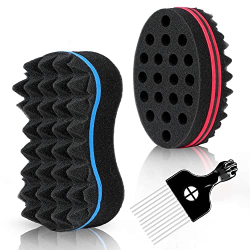 Hair Styling Set: 2 Curl Sponges & Metal Afro Pick