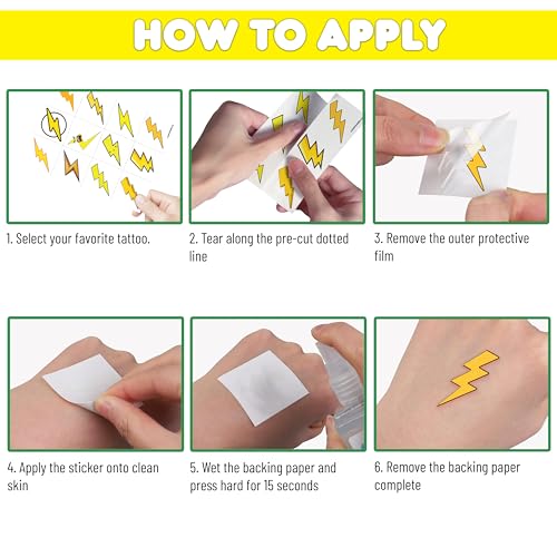 96 PCS Cute Funny Lightning Bolt Pre-Cut Temporary Tattoos Sticker Funny Tornado Birthday Party Decorations Supplies Favors Gifts Baby Shower Boys Girls Cute Fake Tattoo School Reward Themed