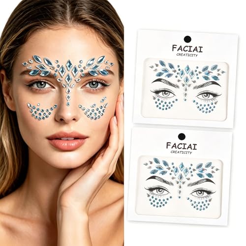 Blue Mermaid Face Gems Rhinestone Stickers (2 Sets)
