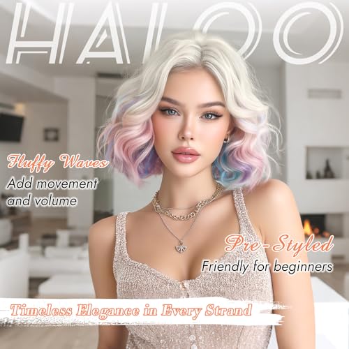 Haloo Rainbow Bob Wig - 11" Short Curly Lace Front