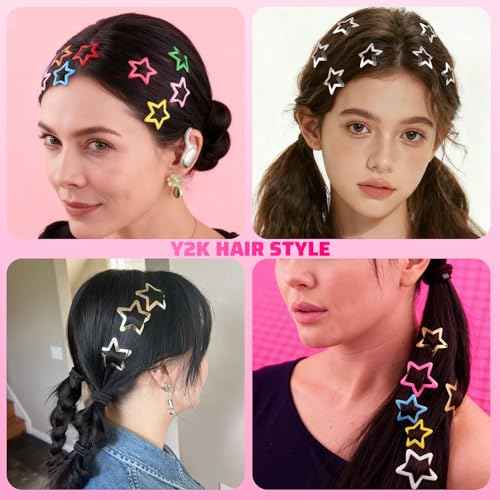 50 PCS Gold Silver Star Hair Clips, 1.18 Inch Y2K Accessories Snap Hair Clips, Non-Slip Small Star Barrettes Metal Accessories for Girls Women, Mini Fashion Cool Ornament Set for Rave Decor