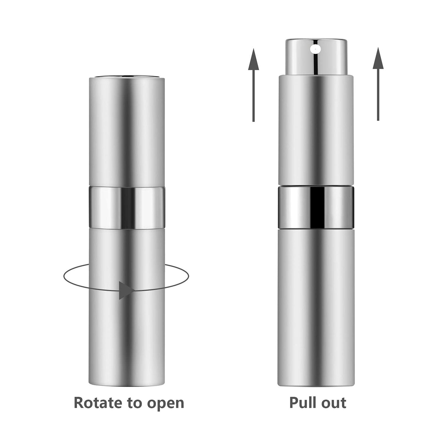 Lil Ray 8ml Portable Mini Perfume Atomizer, Refillable Empty Small Spray Bottle for Travel, Twist Tpye Pocket Cologne Sprayer (Silver)