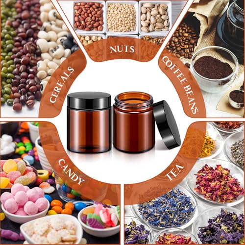 Domensi 24 Pcs 6oz Glass Jars with Lids Leakproof Round Airtight Empty Cosmetic Jars with Inner Liners Lid for Storing Lotions Spices Ointments Candle Making Food Storage (Amber)