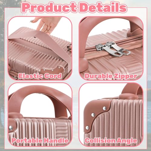 Hard Shell Cosmetic Travel Case, 17 Inch Mini Travel Hand Luggage with Elastic Band, Portable ABS Carrying Makeup Case Suitcase Train Cosmetic Bag for Travel, Camping, Business Trip