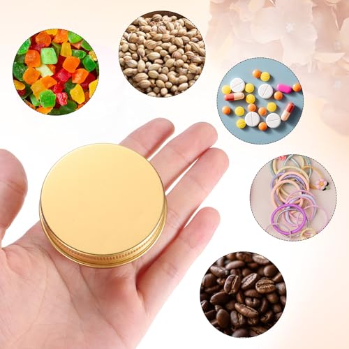 uxcell 1 Oz Tin Cans, 20 Pcs Aluminum Round Tins, Travel Sized Small Metal Tins Cosmetic Sample Containers with Screw Lid for Lotion Bars Beard Balms Candles, Gold