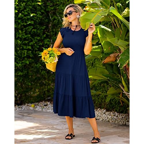 BTFBM Women Casual Short Sleeve Crew Neck Summer Dress Bohemian Floral Printed Flowy Maxi Dresses Tiered Cocktail Dress