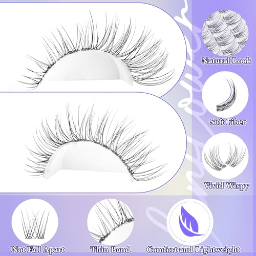 Natural Lash Clusters Clear Band Eyelash Clusters Wispy Individual Lashes C Curved Cluster Eyelash Extensions Invisible Band Cluster Lashes by Lanflower