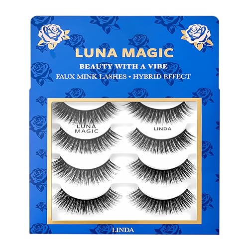 Luna Magic Linda Faux Mink Wispy Lashes with Soft Band, Reusable up to 10x, Lightweight Eye-Enhancing Design for Natural or Dramatic Eye Looks - Vegan & Cruelty-Free Eyelashes - 15MM ? 4 Pair