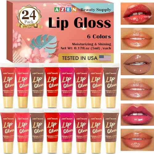 AZEN 24 Pack Lip Gloss Set, Color Lip Oil for Dry Cracked Lips Moisturizing Hydrating Nourishing with Vitamin E