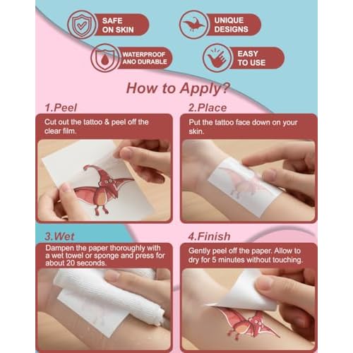 Dinosaur Temporary Tattoos for Kids ? 60PCS | Dinosaur Birthday Decorations, Dinosaur Party Favors, Dino Goodie Bag Fillers, Dinosaur tattoos for Boys & Girls