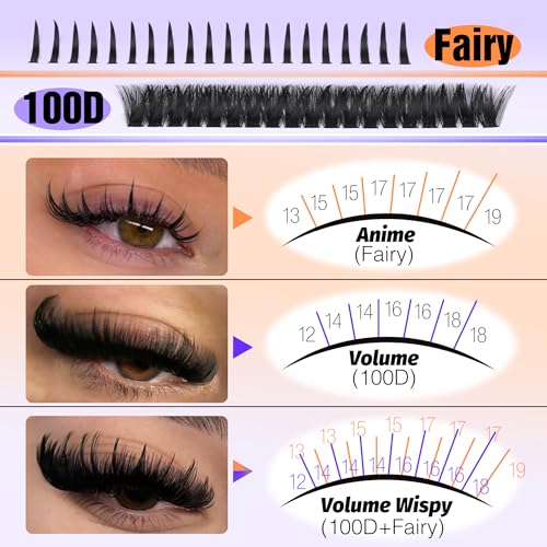 Lash Clusters Kit 100D Eyelash Clusters 12-21MM Long Spiky Cluster Eyelash Extensions Kit Mega Volume Individual Lash Extensions DIY Lash Spikes with Lash Bond and Seal and Tweezers by Mavphnee