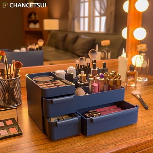 Makeup Organizer with Drawers, Countertop Organizer for Vanity, Bathroom and Bedroom Desk Cosmetics Display Case,Desktop Dresser Sundries Storage Box for Brushes, Eyeshadow, Lipstick and Nail Polish