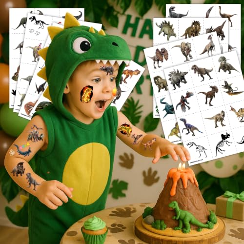 96Pcs Dinosaur Temporary Tattoos - Pre-Cut Stickers for Kids