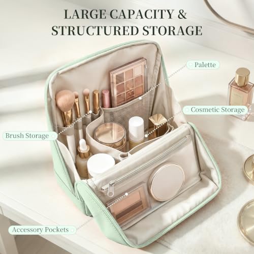 LiviWild Green Travel Standing Makeup Bag with Compartments & Waterproof Design