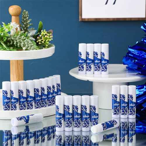 24 Pcs Cheer Lip Balm Cheer Teams Camp Gifts Pom Pom Leaders Party Favors Gear Lip Balm Mom Gift for Competitive Party Guest Supplies(Blue and White)