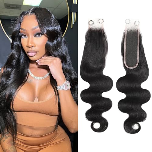 2x6 HD Lace Closure Body Wave Human Hair HD Transparent 18Inch 100% Brazilian Virgin Middle Part Pre Plucked With Baby Hair Natural Color 0.10Mm Ultra-Thin 2X6 HD Lace
