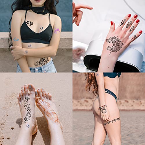 229pcs Henna Tattoo Stencils, 19 Sheets Temporary Tattoo Stencils for Women Face Body Paint DIY Art Glitter Airbrush Tattoo Pack