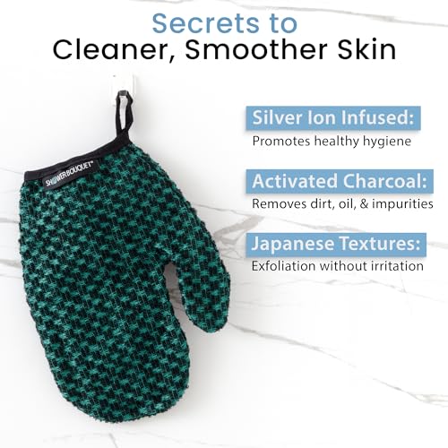 Shower Bouquet Exfoliating Mitt 2-Pack - Charcoal & Silver Ion