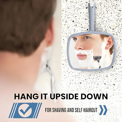 MIRRORVANA Handheld Mirror with Ergonomic Long Handle, 11" x 8" Silver (Variation: 11" L x 8" W)